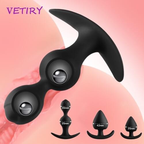 VETIRY Silicone Anal Plug Metal Balls Insides Prostate Massager Anal Beads Trainer Sex Toys For Women Men Butt Plug Sex Shop