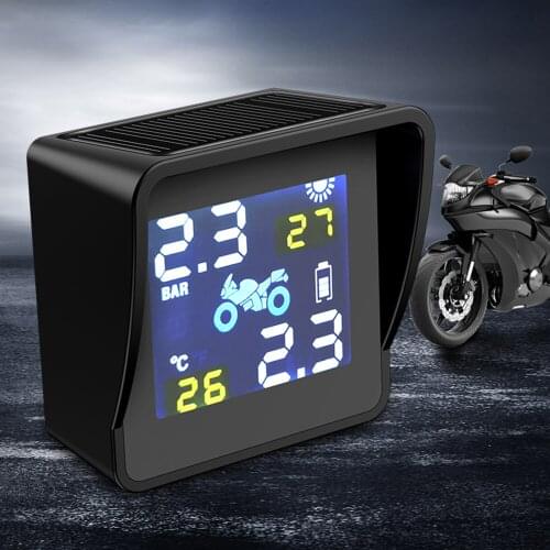 Motorcycle Tire Pressure Monitoring System Solar Wireless Tire Pressure Monitor with 2 External Sensor LCD Display Monitor