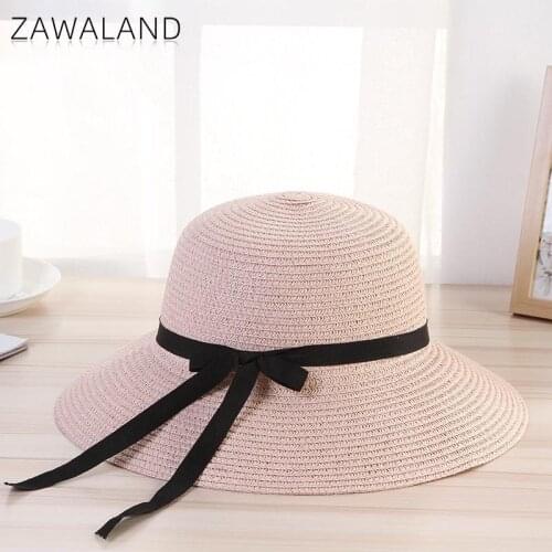 Zawaland Fashion Summer Beach Straw Hats Women Outdoor Travaling Sun Hat with Bow Sun Protection Casual Caps for Camping Cycling