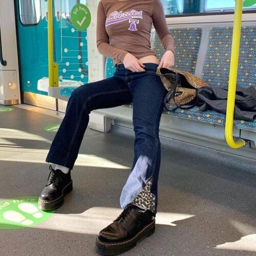 2021 Womens Pantalon Blue Leopard Patchwork Denim Pants Sexy Harajuku Y2K Skinny Jeans Spring Streetpants Hip Hop Trousers P085