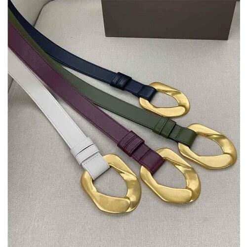 Women Elegant Brass 2021 Buckle Cowskin Leather Luxury Belt High Street Wild Multicolor Fashion Design Belts