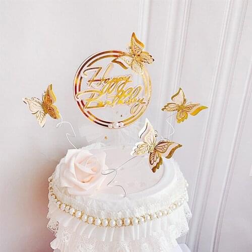 1/3pcs Gold Butterflies Cake Decoration Happy Mother`s Day Cake Topper for Mother`s Day Dessert Cupcake Toppers Supplies