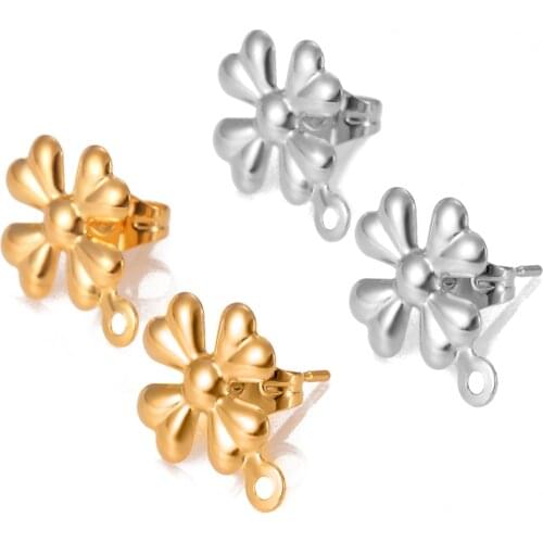 10Pcs/Lot New Stainless Steel Earrings For Women Clover Flower Ear Studs For DIY Jewelry Making Components Wholesale