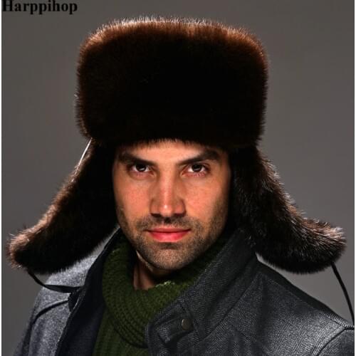 2017 mink hat vintage fashion genuine leather straw hat male lei feng cap winter mink hair