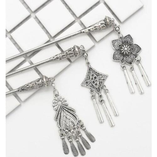 2018 New Retro Hairpin Chinese Hair Stick Vintage Tassel Floral Headwear Antique 85LB