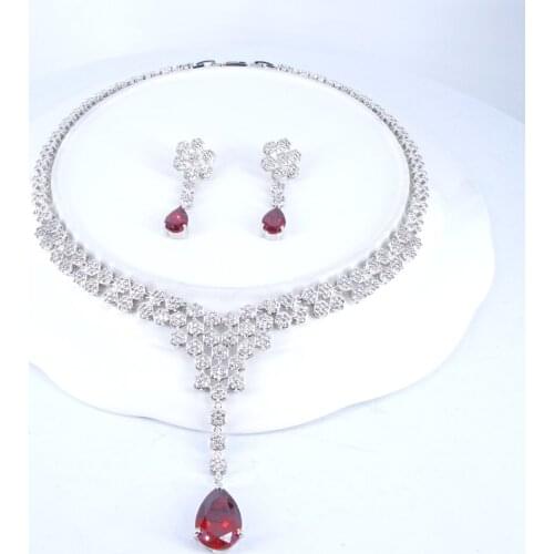 2021 Hot sale New fashion vintage ROMANTIC red water drop necklace earring set wedding party birthday jewelry free shipping