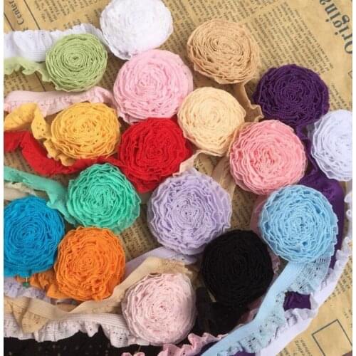 4 Meters/lot 1.5cm Width Fashion Decorative Elastic Ruffle Lace Trim Stretchy Lace Ribbon DIY Material Garment Accessories