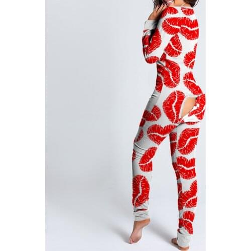 40# Hip Lift Jumpsuit Women Print Long Sleeve Button Flap Casual Nightwear Jumpsuit Bodysuit Skinny Playsuit Romper Боди Женское