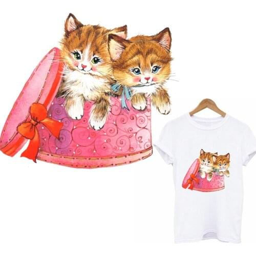 Applique Flower Stripes Cat Heat Transfer Patches On Clothes Fashion Sticker Hippie Iron On Patches DIY Women Patch