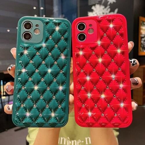 Glitter Sparkle Diamond Geometric Pattern Phone Case for iPhone 12 11 Pro XS Max XR X 7 8 Plus 12mini PU Leather Back Cover
