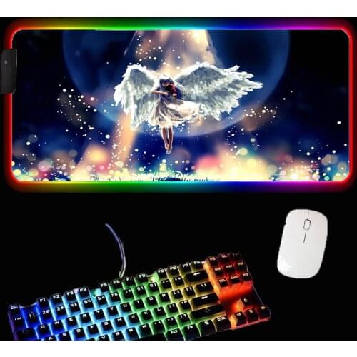 MRGLZY Big mouse pad anime RGB gaming accessories computer keyboard pad desk mat LED luminous 7-color carpet pad XXL40x90cm