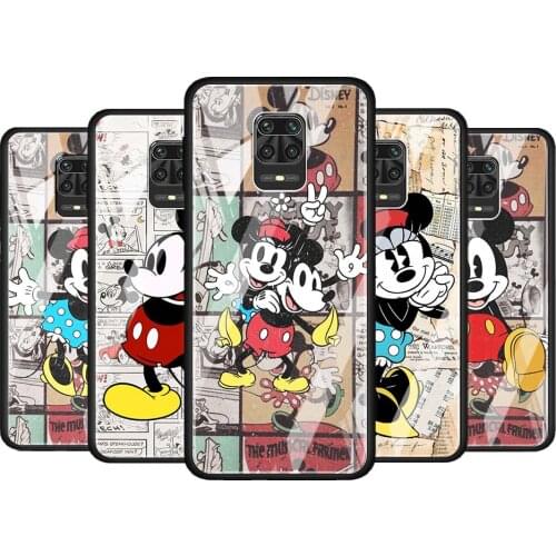 Disney Retro Mickey for Xiaomi Redmi Note 10 Pro Max 10S 9T 9S 9 8T 8 7 Pro 5G Luxury Tempered Glass Phone Case Cover