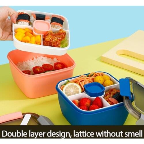 Home Kitchen Lunch Box Bento Box Plastic Material Food Refrigerator Fresh-keeping Box Sealed Double-layered Bento Box Tableware