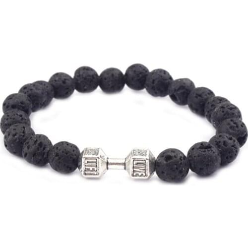 Fitness LIVE LIFT Dumbell Lava Stone Bracelet antique silver color 10pcs/lot,wholesale fitness motivation jewelry