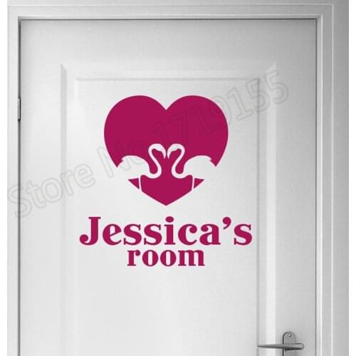 Personalised Flamingo Love Heart Room Door Wall Stickers Home Decoration Bathroom Vinyl Wall Mural Removable Wall Decal DIYZW273