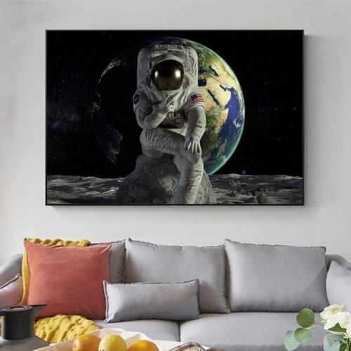 Spaceman Take Photos Canvas Painting Astronaut Pose Posters and Prints Funny Art Wall Pictures for Living Room Home Decoration