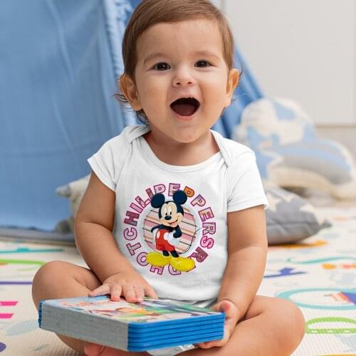 Mickey Mouse Pattern Baby Onesie 0-24M Loose Kawaii White Newborn Bodysuits Fashion Outdoor Cartoon Print Letter Harajuku Style