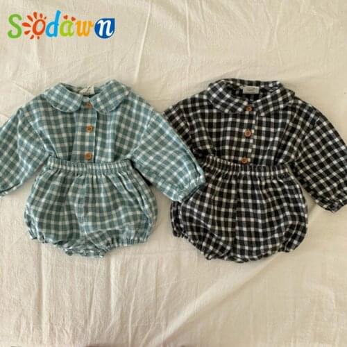 Sodawn Baby Clothing Plaid Full Sleeve Shirt And Bloomer 2PCS Boys Clothes Set Fashion Toddler Girls Set
