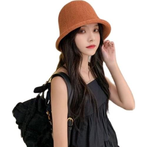 Korean Pure Color Linen Bucket Hat Spring Summer Brand Flanging Folding Women Fashion Wide Brim Cap