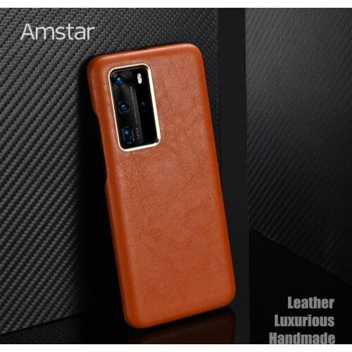 Amstar Leather Handmade Protective Case for Huawei P40 30 Pro Mate 30 Pro Metal Button Lambskin Texture 360 Full Package Cover