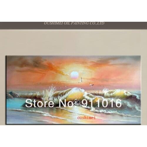 Beautiful Sea Oil Painting on Canvas Hand-painted High Quality Sun Waves of the Sea Scenery Oil Painting for Living Room Decor
