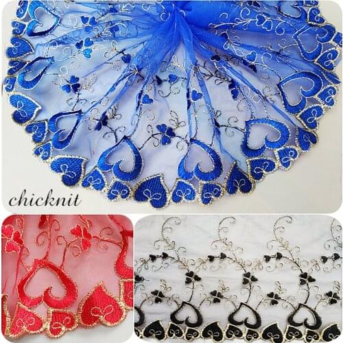 CHICKNIT width 140mm Many colors white heart Embroidery net lace trim 2018 for Doll Wedding Dress Accessories WB002