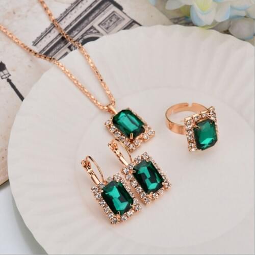 Fashion Crystal Necklace Earrings Ring Set for Women Jewelry Sets Christmas Gifts Party Supplies Trendy Geometric HJUEY 381517