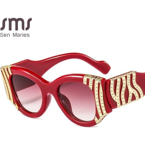 Fashion Heavy Metal Cateye Sunglasses Women Vintage Metal Eyewear For Men Mirror Retro Red Black Oculos De Sol Feminino UV400