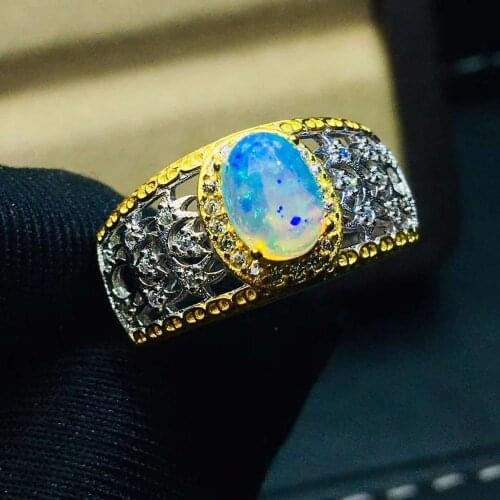 Fashion Natural and Real Opal Ring for Women Real 925 Sterling Silver Charm Fine Jewelry