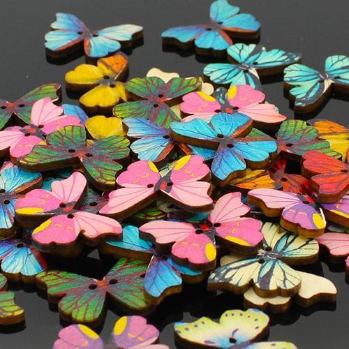 2015 New 50pcs 2 Holes Mixed Butterfly Wooden Buttons Sewing Scrapbooking DIY Christmas Gift 6LVB