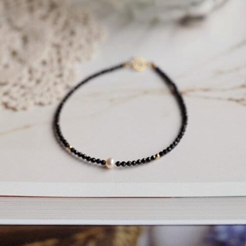 Natrual Shining Spinel Freshwater Pearl Beads 925 sterling silver Gold color Fashion Bracelet 7''-8'' Nice gift Droppingi