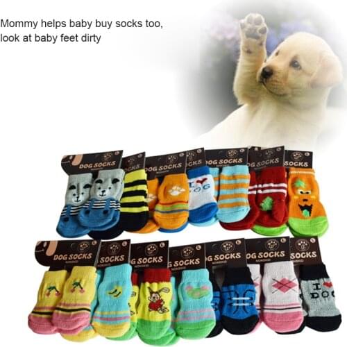 4Pcs Cute Cartoon Pet Socks Warm Dogs Puppy Pet Knits Socks Anti Slip Skid Bottom Warm Puppy Shoes Are Soft Dog Accessories