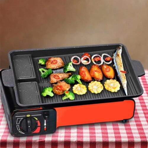 Portable BBQ Grill Pan Frying Griddle Plate Square Korean Smokeless BBQ