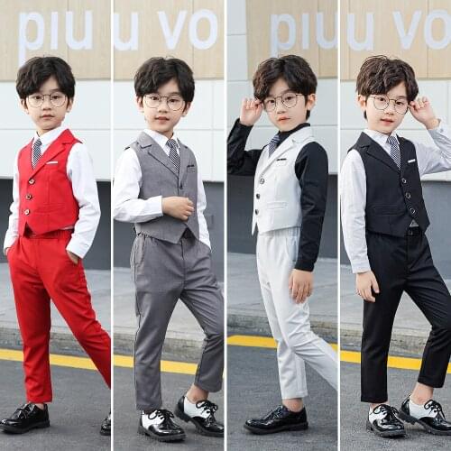 Good Quality Autumn Fashion Boys Formal Vest Clothing Child Male Model Hosting Catwalk Suit Big Boys Clothes Gentleman Bow Tie