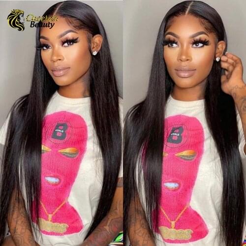 HD Transparent Lace Front Human Hair Wigs PrePlucked 13x6 180 Density Brazilian Straight Lace Frontal Wig With Baby Hair Remy