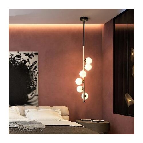 Nordic Simple pendant lights Living Room Glass Ball hanging lamps Gold Pole Bedroom Creative Art Home Decor Lighting Fixtures