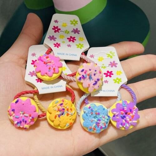 2Pcs/set Different Donut Cookies Hair Accessories Children Rubber Bands Scrunchies Elastic Hair Bands Girls Headband Ties