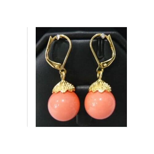 Pink Coral Beads Dangle 18KGP Clasp Hook Earrings