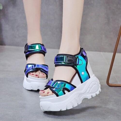 Summer Sandals for Women Platform Shoes Chunky High Heels 2021 Beach Vacation Velcro Buckle Ladies Shoes New Open Toe Sandals