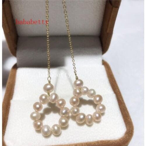 Fashion new elegant natural freshwater pearl handmade 4-5MM white light purple pearl swing earrings