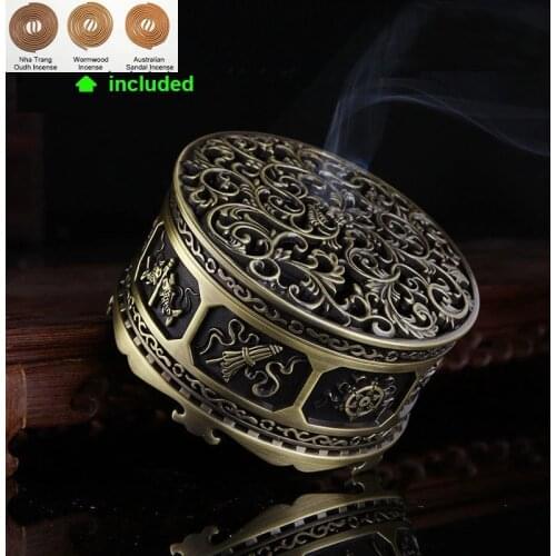 Antique Collectibles Copper Alloy Coil Incense Burner/Holder and 3 Kinds Chinese Tipical Coil Incense