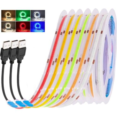 COB LED Strip Light 320 LEDs High Density Flexible 3000K 4000K 6000K USB Powered LED Tape DC 5V FOB Led Lights Dimmable Rope
