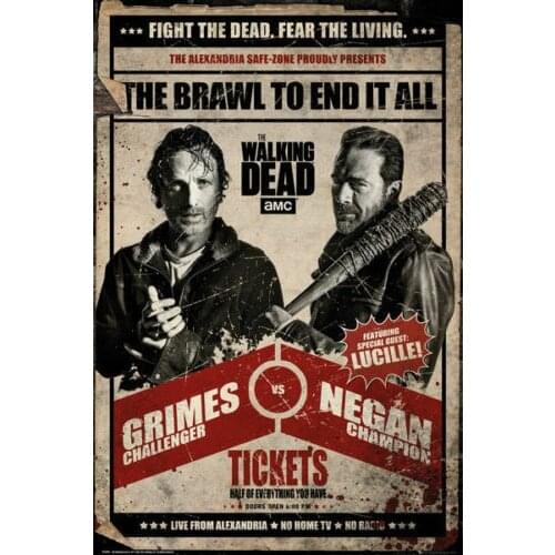 THE WALKING DEAD RICK VS NEGAN FIGHT Art Film Print Silk Poster Home Wall Decor 24x36inch