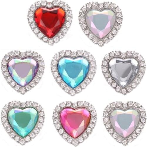 5pcs/lot New Snap Jewelry Bracelet Ginger Charms Rhinestone Crystal Love Heart 18mm Metal Snap Buttons Fit Snap Button Bracelet