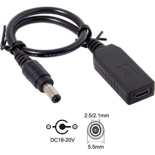 USB-C Type C USB 3.1 to DC 20V 5.5 2.5mm & 2.1mm Power Plug PD Emulator Trigger Charging Cable for Laptop Black
