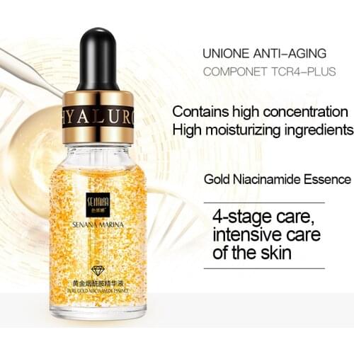 24k Gold Hyaluronic Acid Face Serum Moisturize Shrink Pores Brighten Improve Fine Lines Lifting Firming Face Essence 15ML