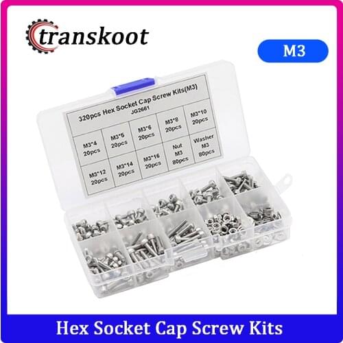 320Pcs/set DIN912 M3 304 Stainless Steel Hexagon Socket Head Cap Screws Bicycle Hex Bolts Assortment Kit