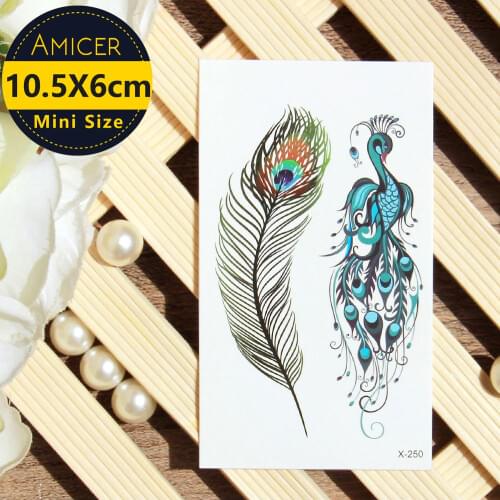 Waterproof Temporary Tattoo arm lovely Peacock feather tattoo girl Water Transfer fake flash