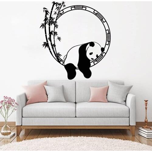 Funny Animal Wall Decal Panda Bamboo Japanese Decor Vinyl Stickers Unique Home Decorative Wall Stickers Removable Poster LC083