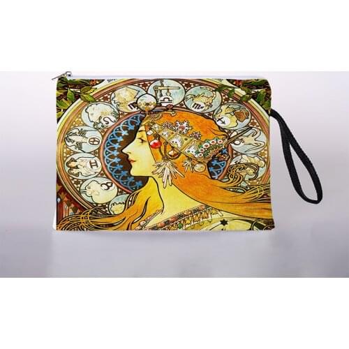 Mucha oil painting cosmetic bag ladies mini cosmetic bag storage bag travel storage bag handbag